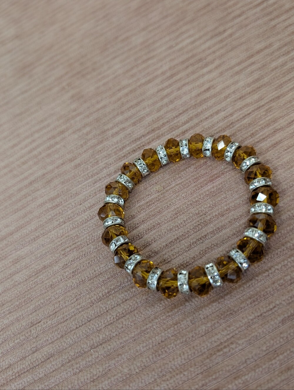 Amber Crystal & Rhinestone Rondelle Stretch Bracelet - Picture 3 of 5